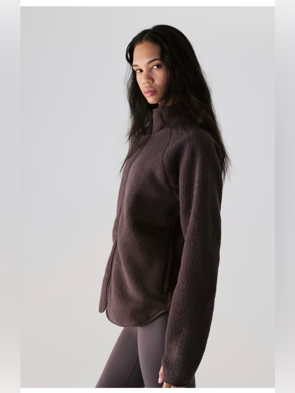 Cozy Zip-Up Fleece‎ Jacket in Deep Brown